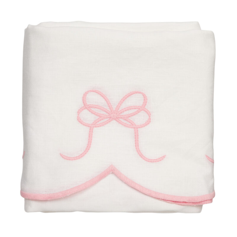 Bow Scalloped Crib Skirt in Petal Pink Focus Sourcing