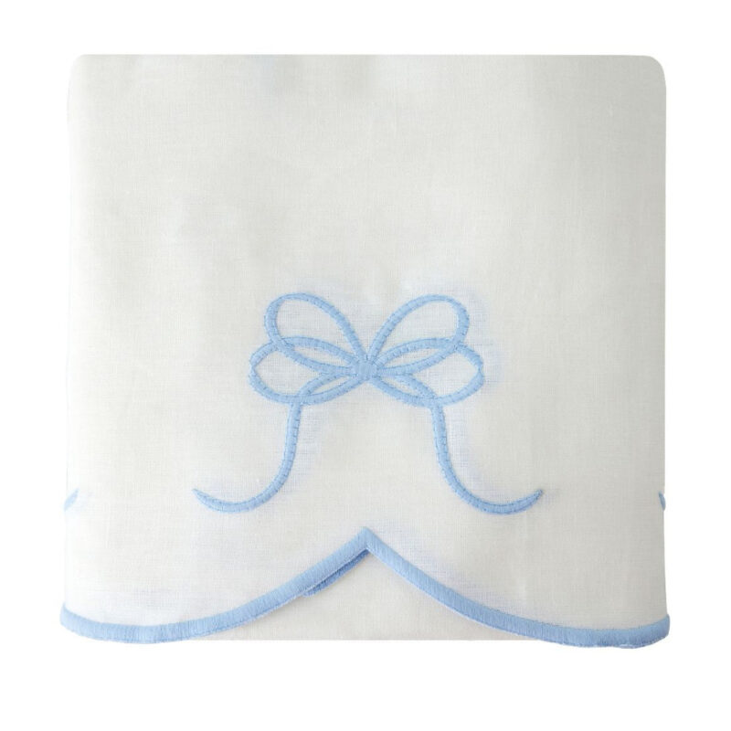 Bow Scalloped Crib Skirt in Soft Blue Focus Sourcing