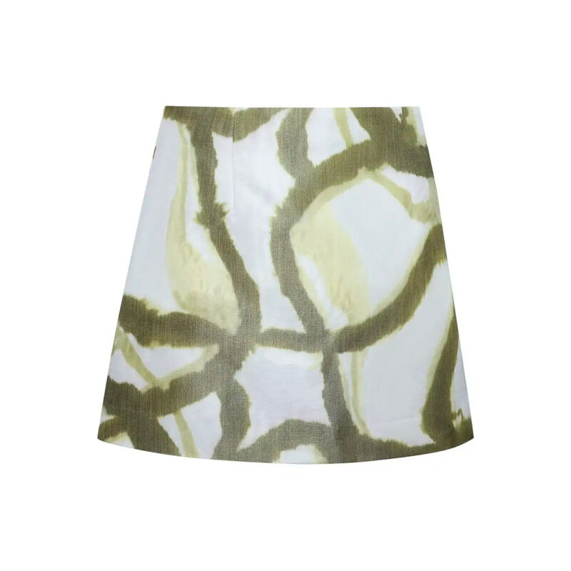 Britt Mini Skirt in Seabreeze Ikat Green Hunter bell