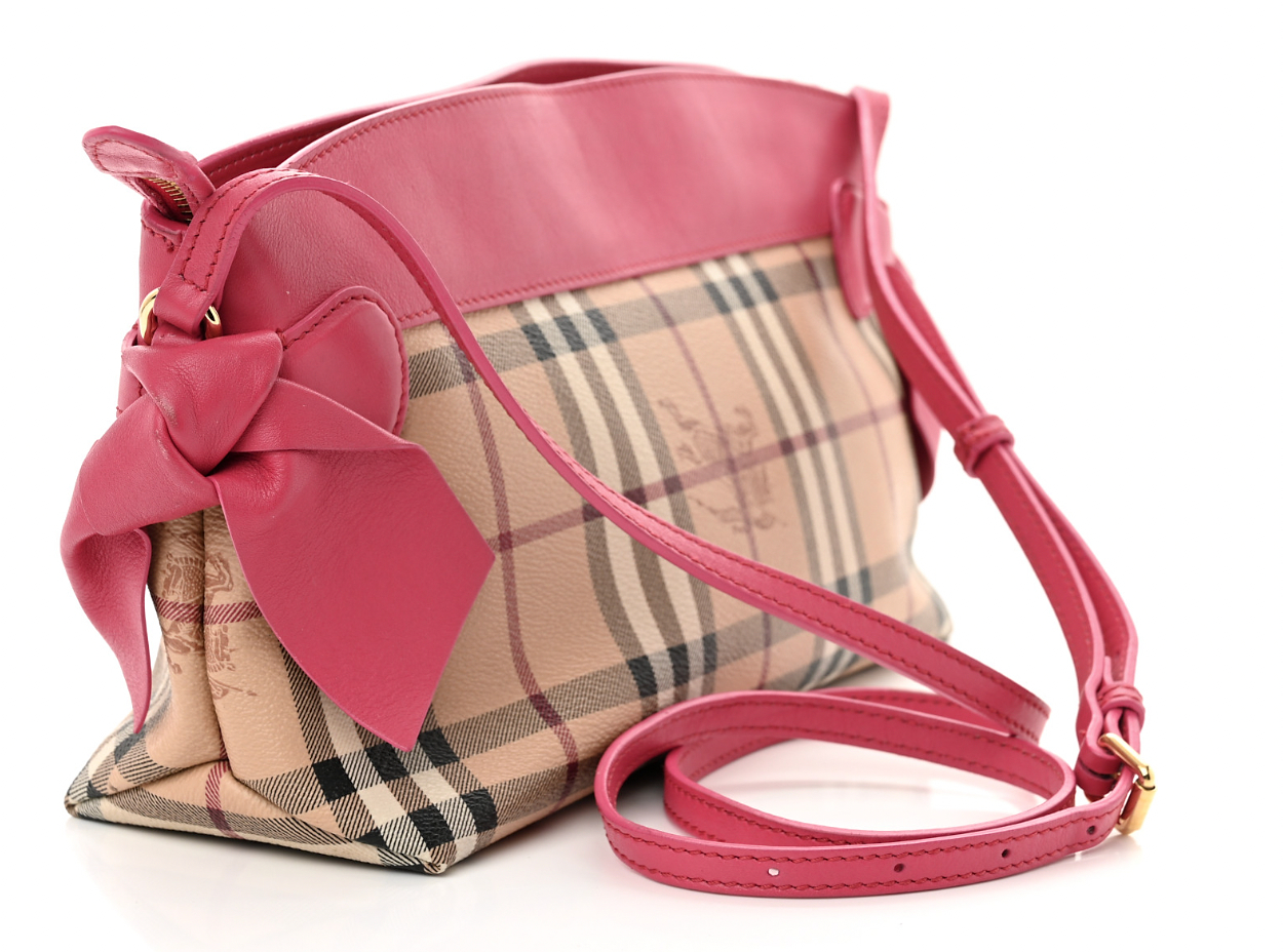 Burberry haymarket Check Bow Tie Crossbody Bag Pink FASHIONPHILE