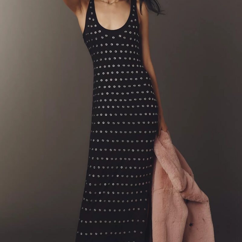 BY ANTHROPOLOGIE - Sleeveless Metallic Knit Slim Midi Dress Anthropologie