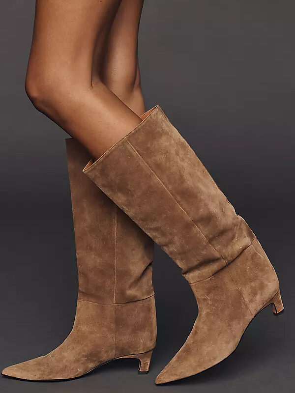 BY ANTHROPOLOGIE | Wide-Leg Kitten-Heel Tall Boots - Beige Anthropologie