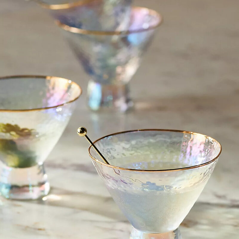 BY ANTHROPOLOGIE - Zaza Lustered 24k Gold Accent Stemless Martini Glasses, Set of 4
