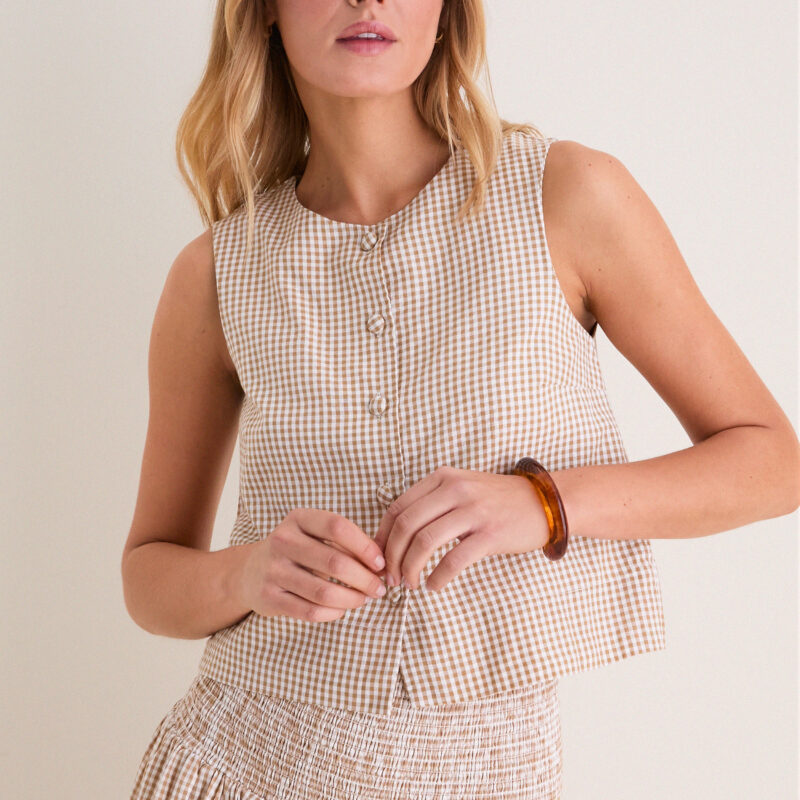 Cafe Check Button Front Wide Hem Top Love Tomas by Emerson Fry