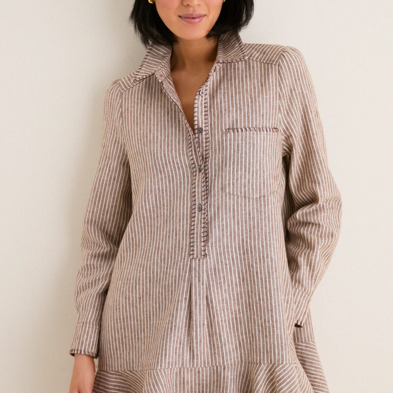 Cafe Stripe Whipstitch Callahan Shirt Dress