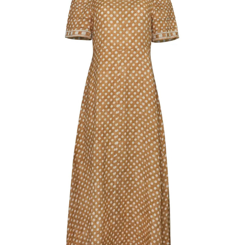 Casey Dress in Coconut Sand Dot Hunter bell