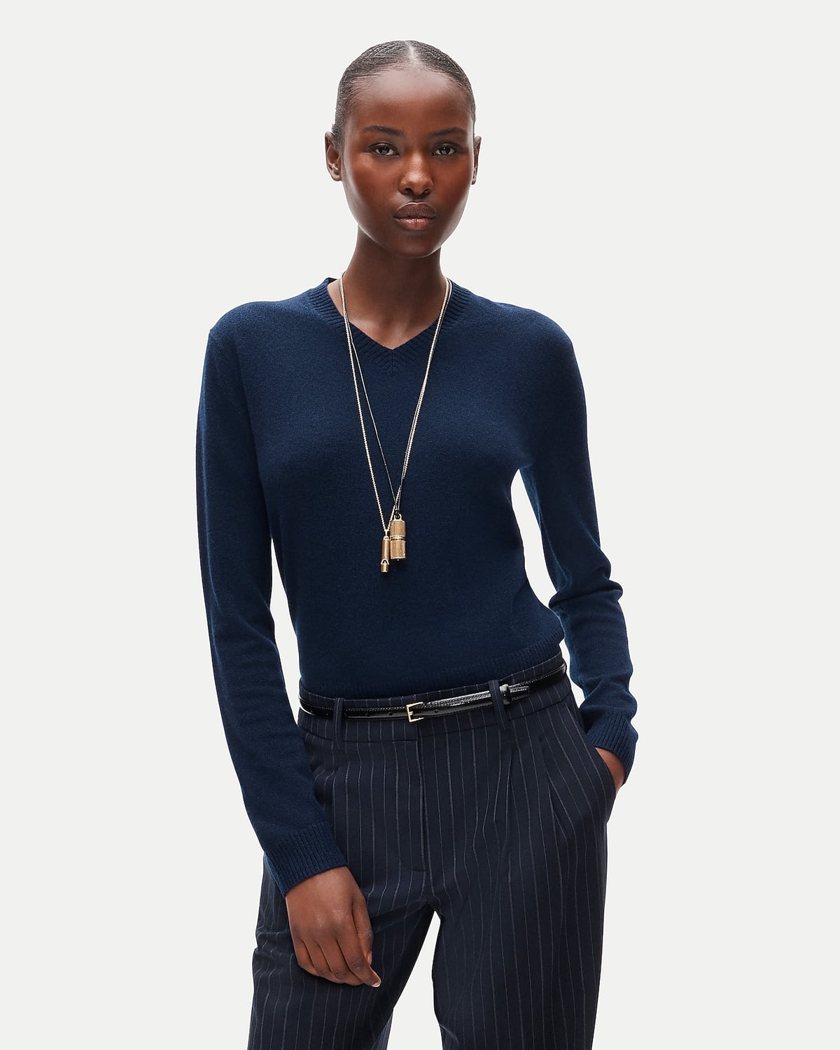 Cashmere high V-neck sweater
