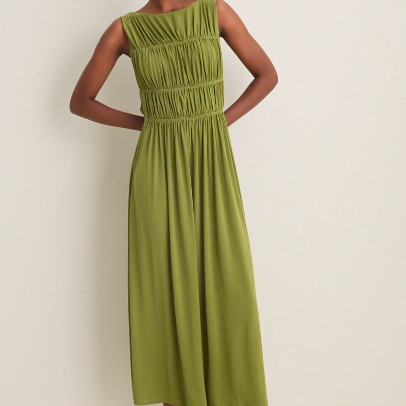 Cedar Green Crepe Jersey Smocked Aurelia Dress