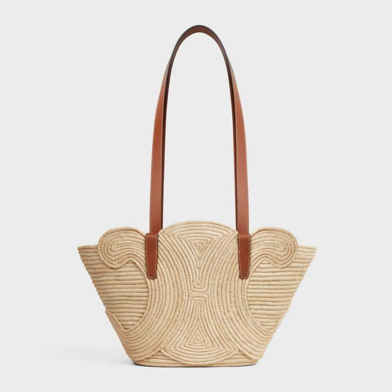 CELINE - CLASSIC PANIER SMALL BRAIDED TRIOMPHE in RAFFIA and CALFSKIN