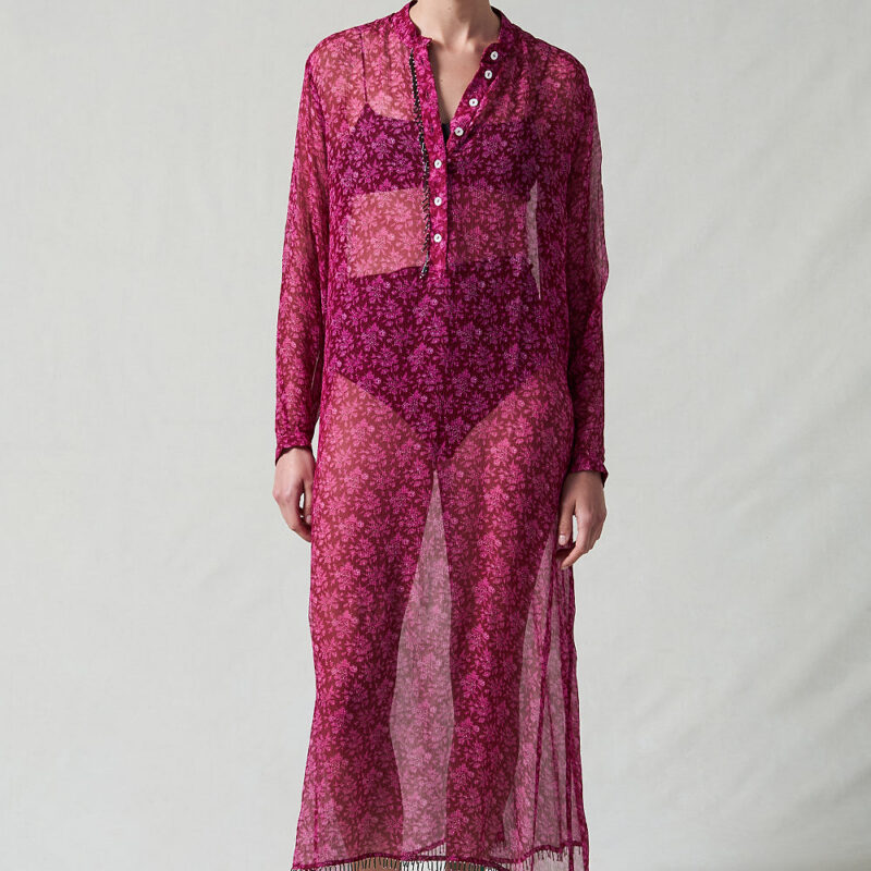 CHAN LUU - Eloise Beaded Silk Dress Pink