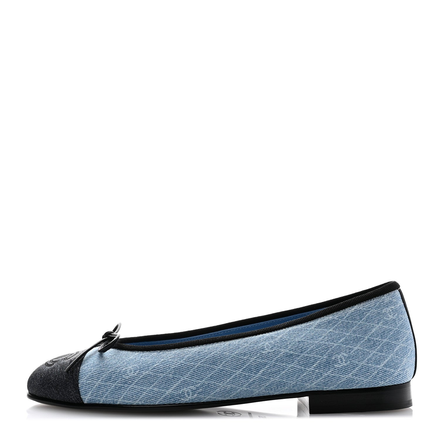 Chanel denim Printed Quilt CC Cap Toe Ballerina Flats Light Blue Dark Grey FASHIONPHILE