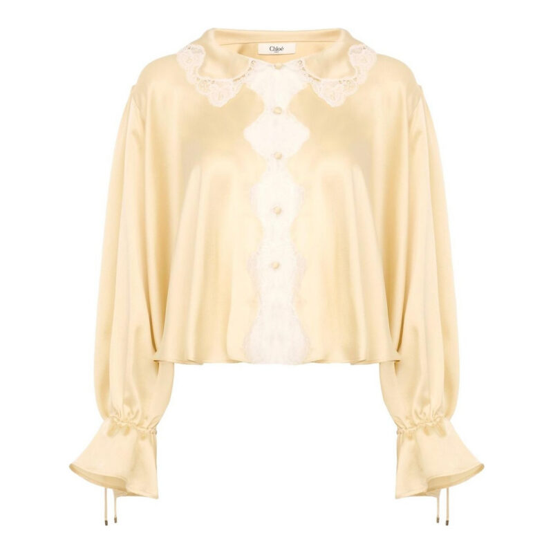 CHLOÉ - Fluid Top in Washed Silk Satin & Lace Chloé US