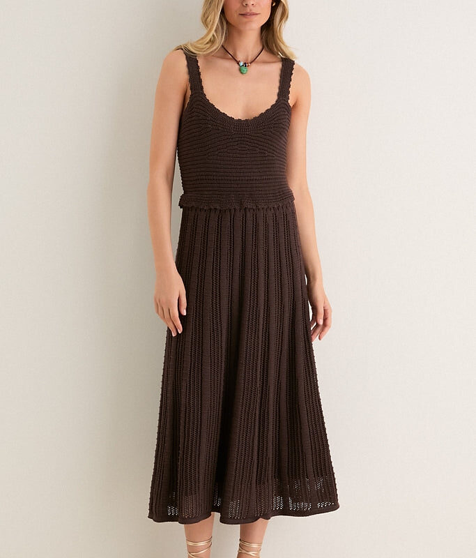Chocolate Brown Knit Anne Midi Dress Hyacinth House