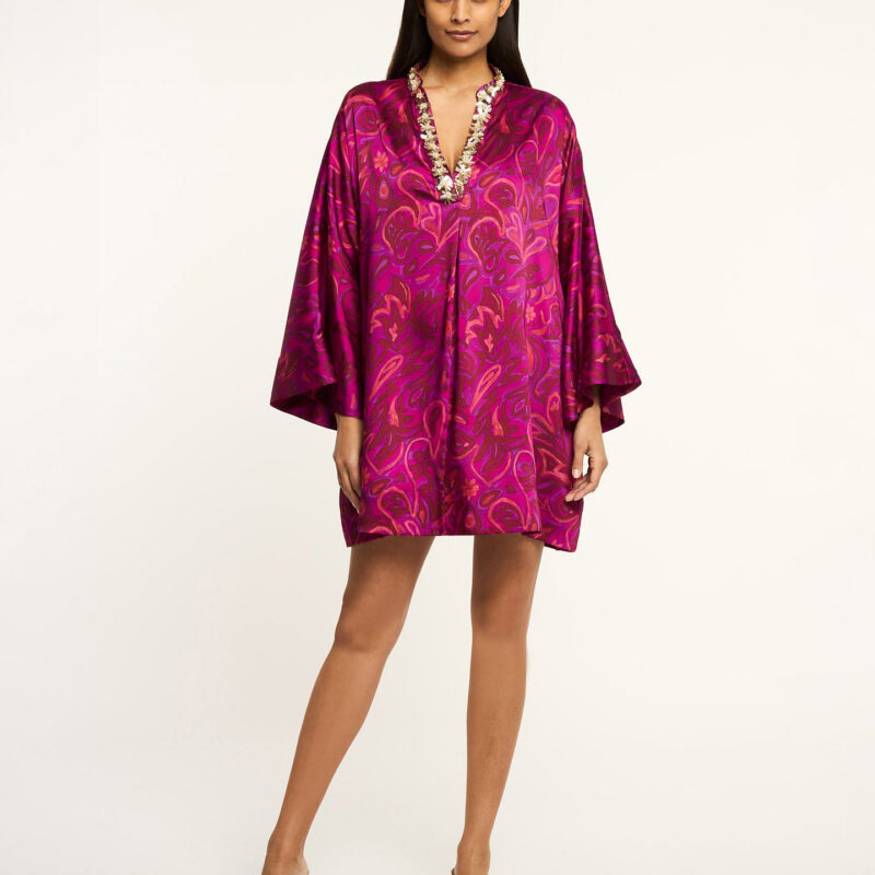 CINQ À SEPT | Paisley Bloom Collarless Arcia Kaftan - Purple Garnet Multi