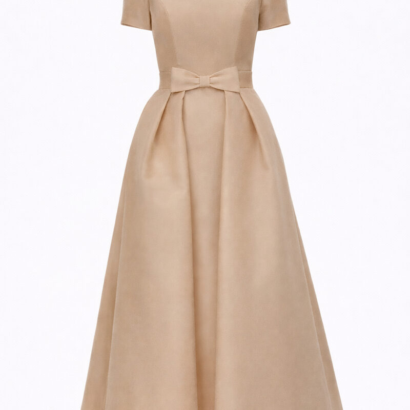 Claudia Silk Faille Midi Dress with Mid-Length Bow Convertible Skirt Alexia Maria Collection
