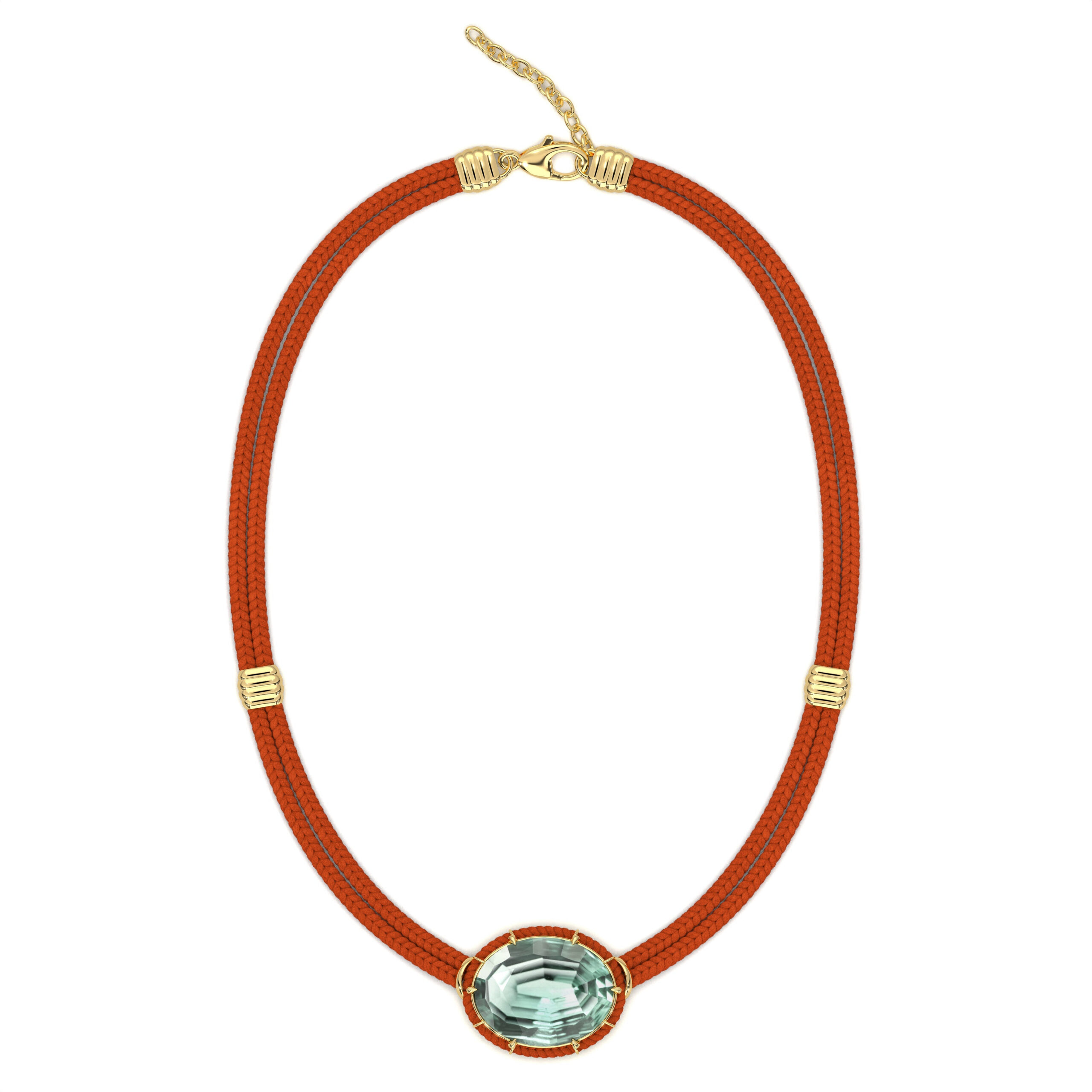 Concave-Cut Green Amethyst Silk Cord Pendant, Bright Vermillion Cord Courtney Leidy