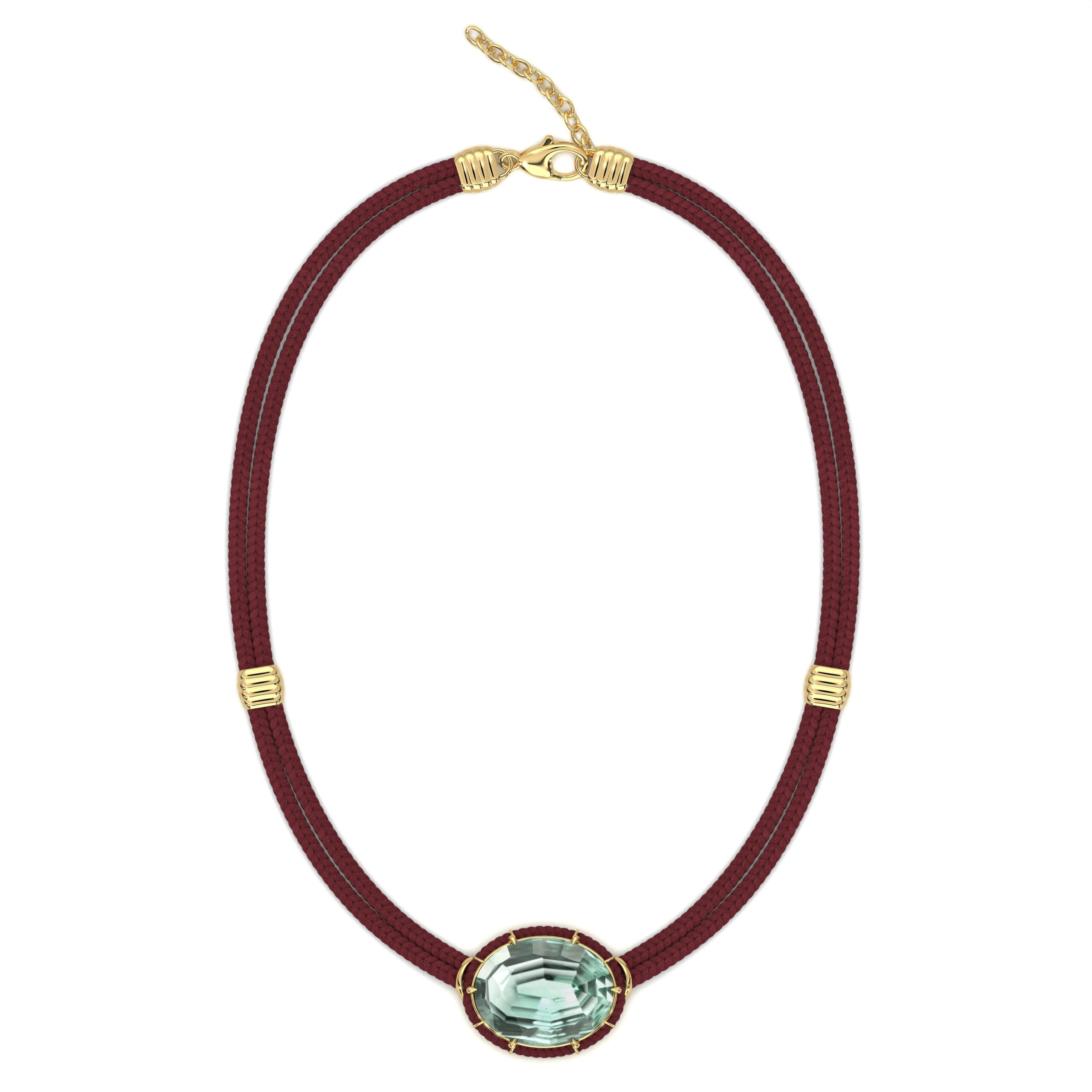 Concave-Cut Green Amethyst Silk Cord Pendant, Rust Cord Courtney Leidy