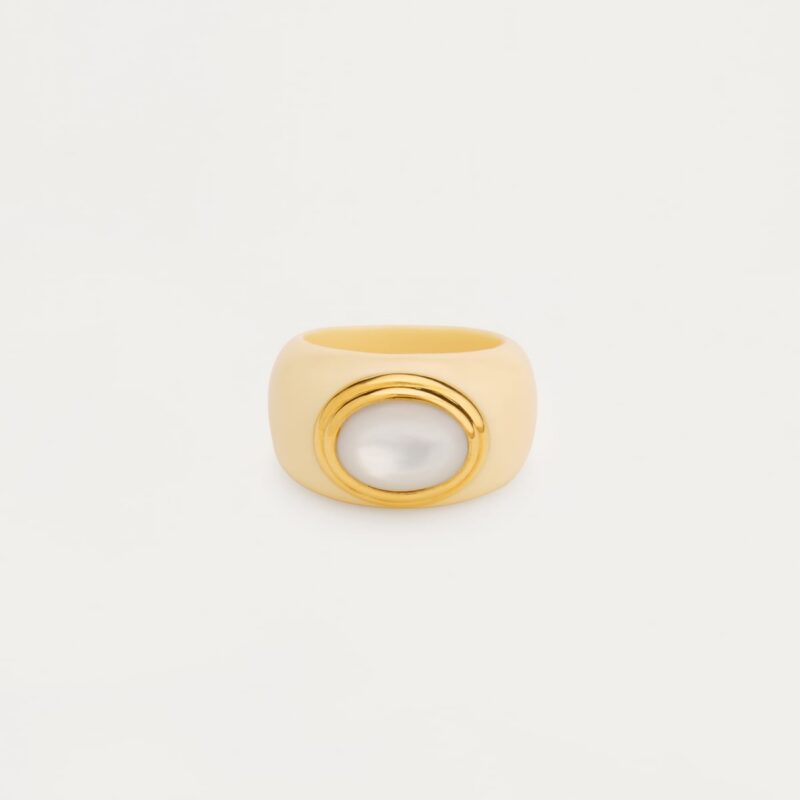 Core Ring White Mother Of Pearl Cream Resin Stone Fruit