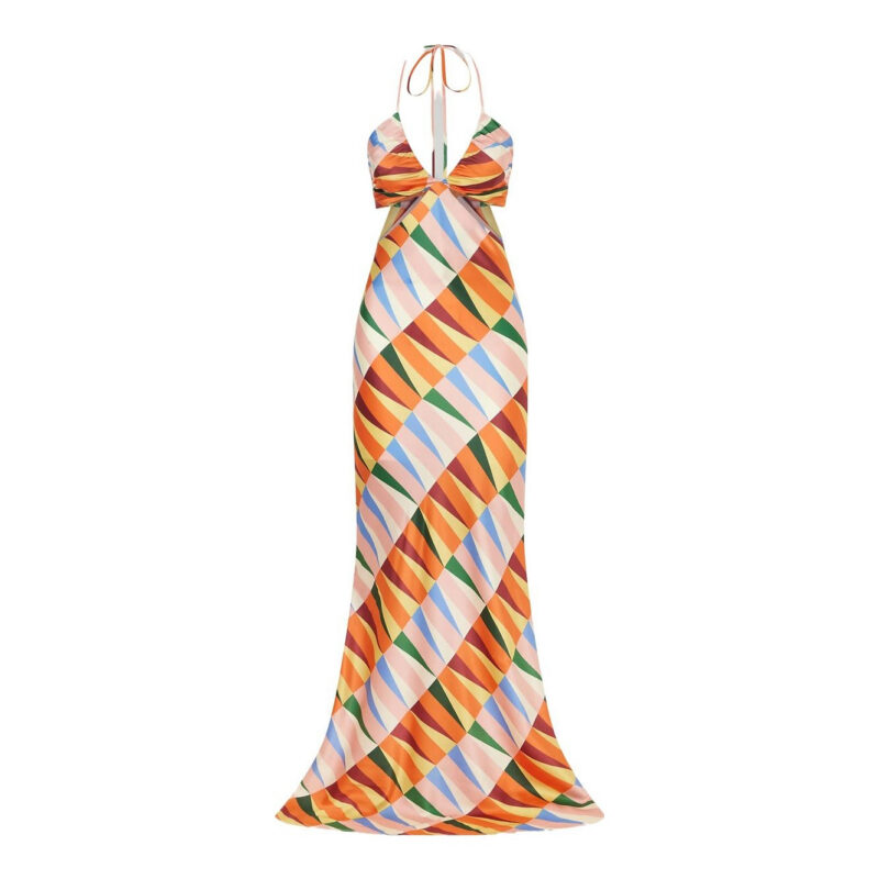 CRISTIANO MARCHELI - Caterina Printed Silk-Blend Satin Halterneck Maxi Dress
