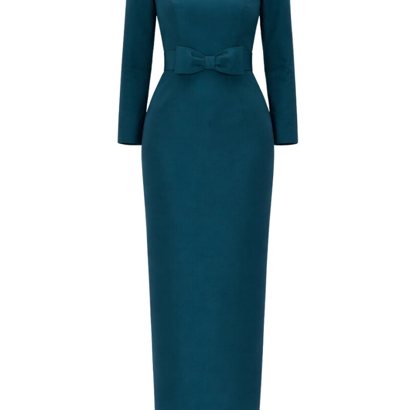 Cristina Silk Faille Column Gown with Bow Belt Alexia Maria Collection