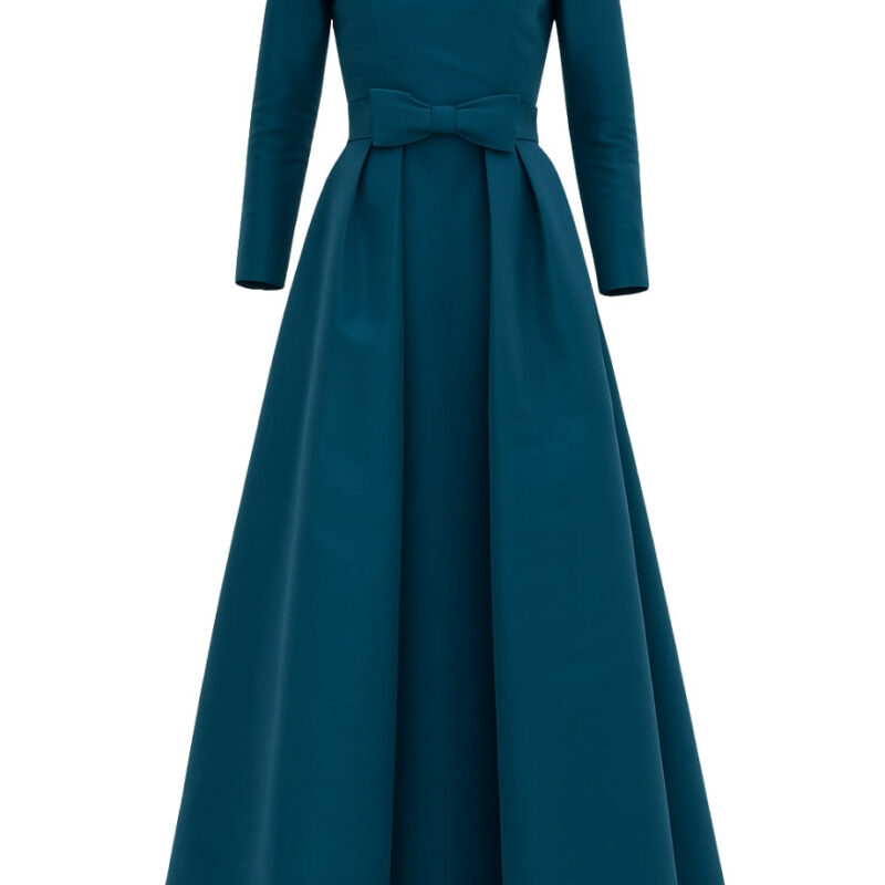 Cristina Silk Faille Column Gown with Bow Convertible Skirt Alexia Maria Collection