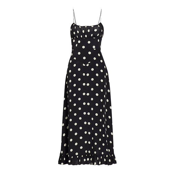 DÔEN | Women's Rosaria Polka Dot Ruched Bust Maxi Dress