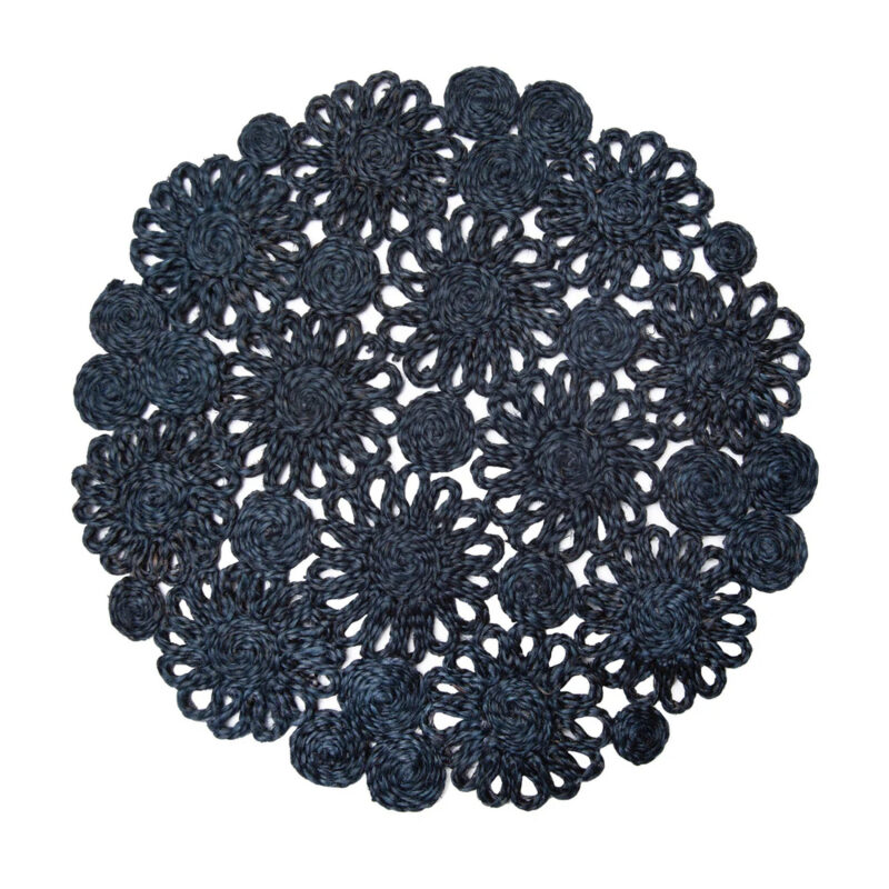 Daisy Jute 15" Round Placemat in Navy, Set of 4
