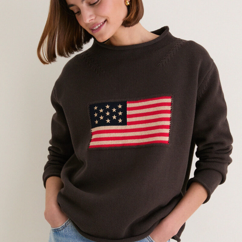 Dark Brown Cotton Rollneck Americana Sweater