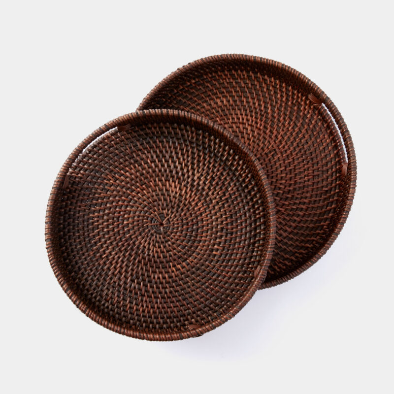 Dark Brown Rattan Round Trays Set of 2 Tuckernuck Home