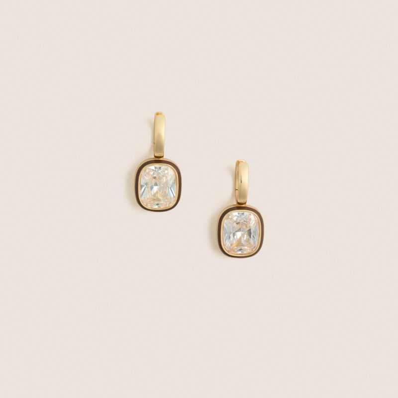Dark Chocolate and White Cubic Cushion Drop Earrings Roxanne Assoulin