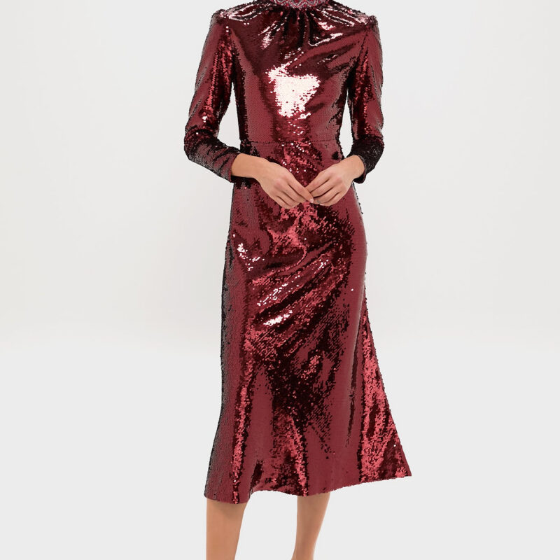 Deep Garnet Sequin Jena Maxi Dress Saloni