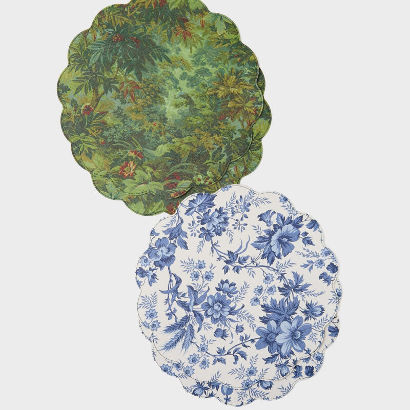 Delft Bloom and Forest Toile Reversible Wipeable Placemats Set of 4 Tuckernuck Home