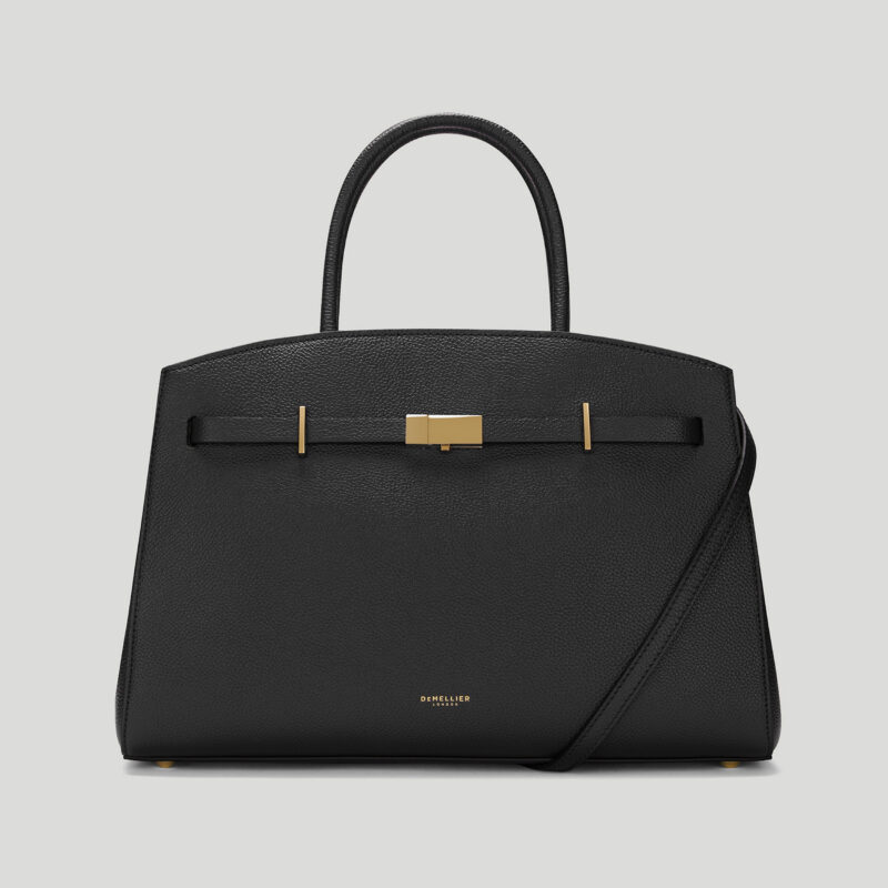 DEMELLIER | The Midi Hudson Leather Bag - Black Small Grain