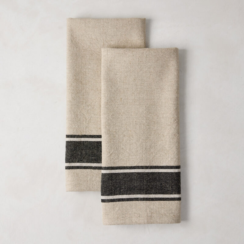 Diane Keaton + Hudson Grace Black Striped Khaki Hand Towels, Set of 2 Raga