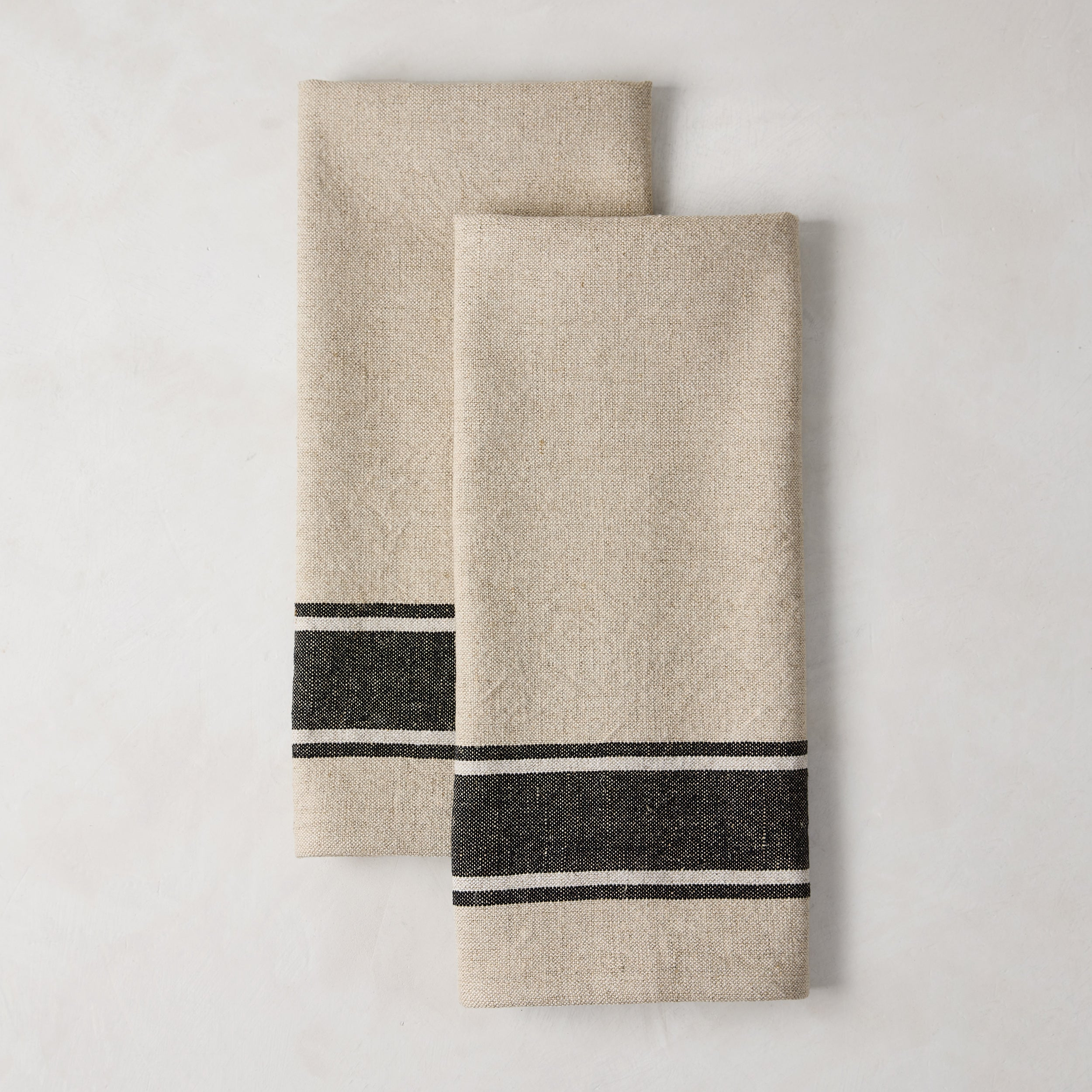 Diane Keaton + Hudson Grace Black Striped Khaki Hand Towels, Set of 2 Raga