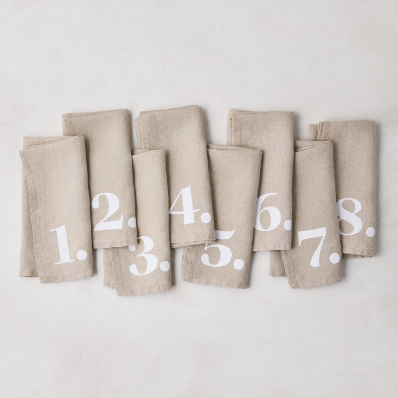 Diane Keaton + Hudson Grace Khaki Linen Numeric Napkins, Set of 8 Synergy