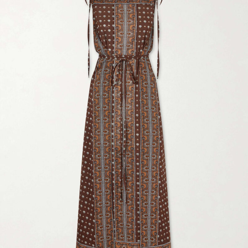Doen Amarante belted printed organic cotton-voile midi dress