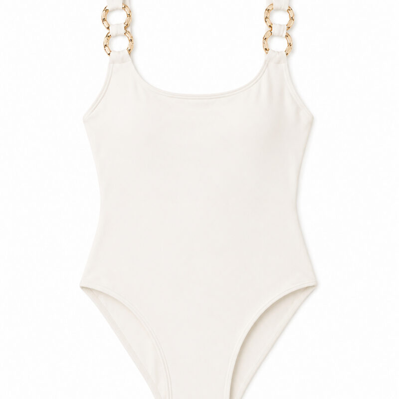 DreamSculpt Chain Ring Square Neck Tank in Blanc/Gold Stylest