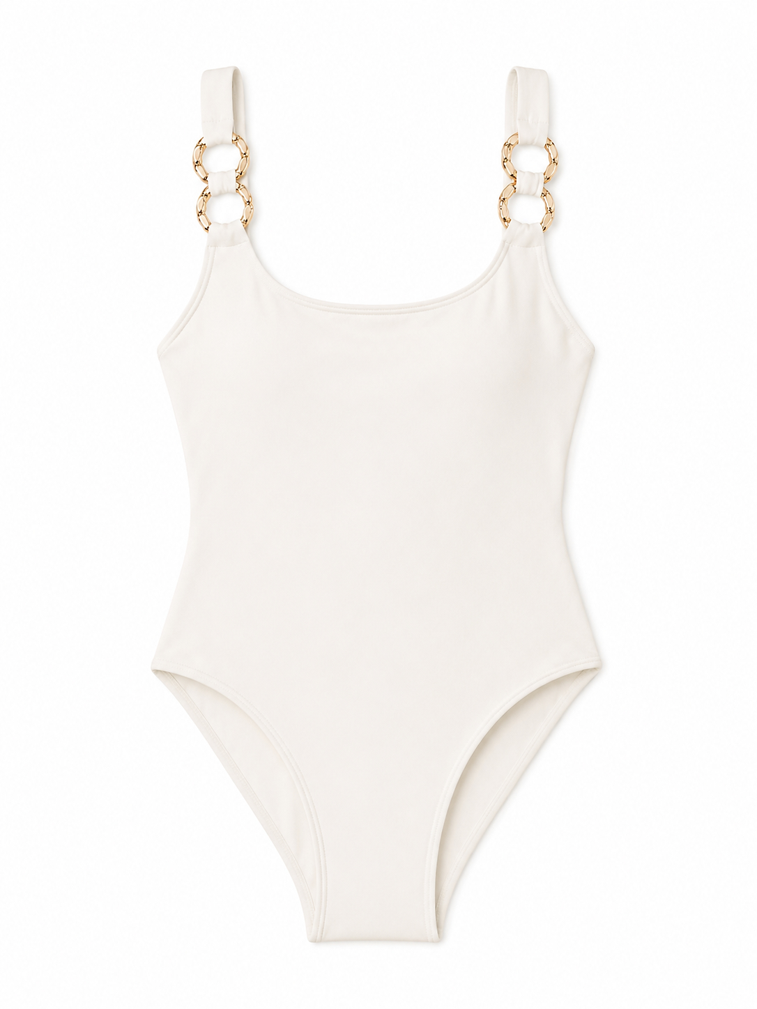 DreamSculpt Chain Ring Square Neck Tank in Blanc/Gold Stylest