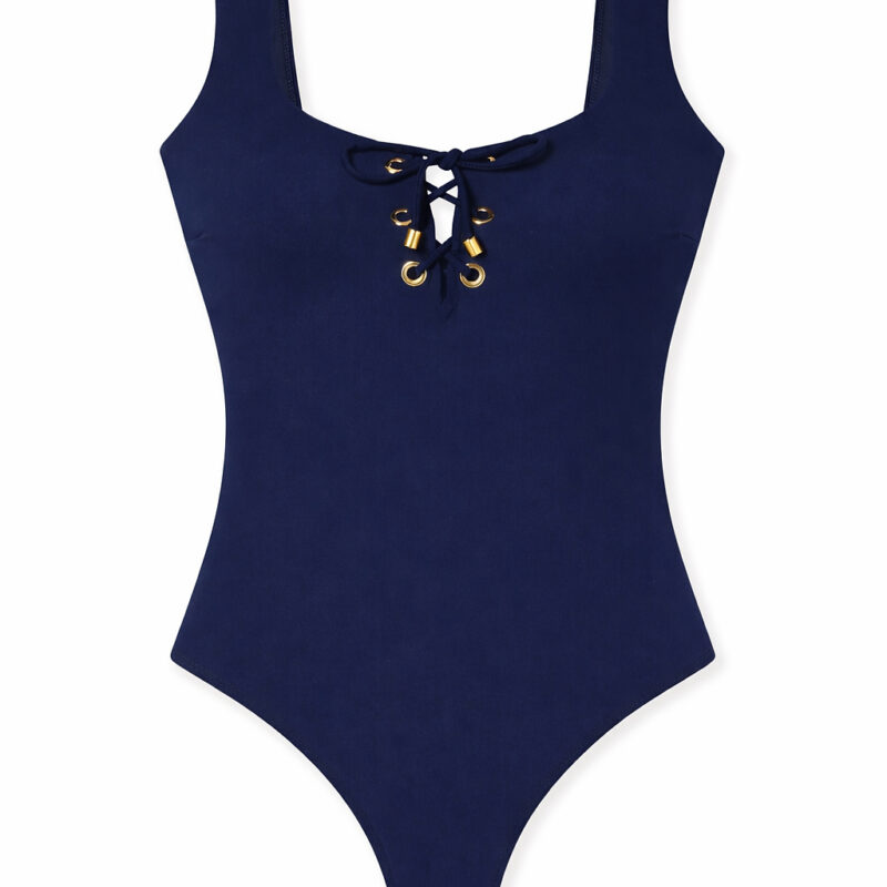 DreamSculpt Lace-Up Square Neck Tank in Navy Stylest