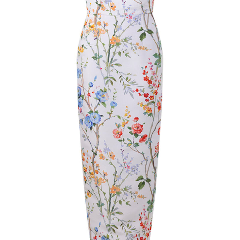 Alexia Maria Collection Elizabeth Garden Reverie Silk Faille Column Gown in White Floral