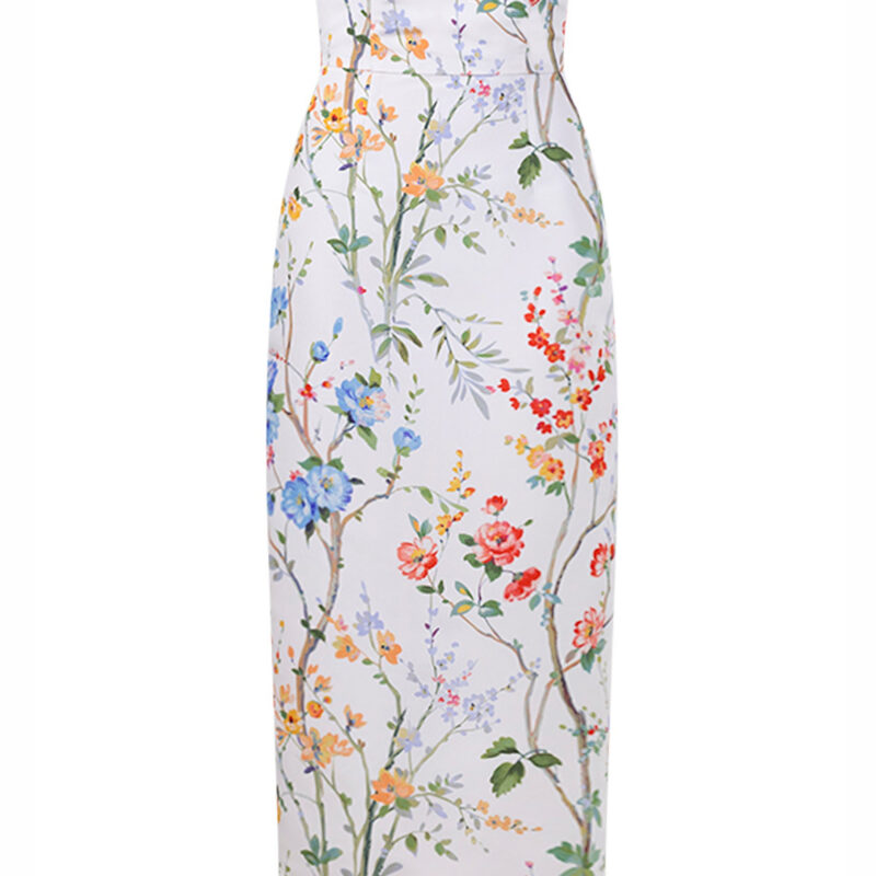 Elizabeth Garden Reverie Silk Faille Midi Dress in White Floral Alexia Maria Collection