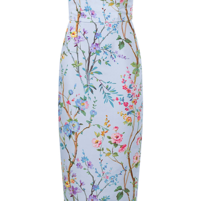 Alexia Maria Collection Elizabeth Garden Reverie Silk Faille Midi Dress in Light Blue Floral