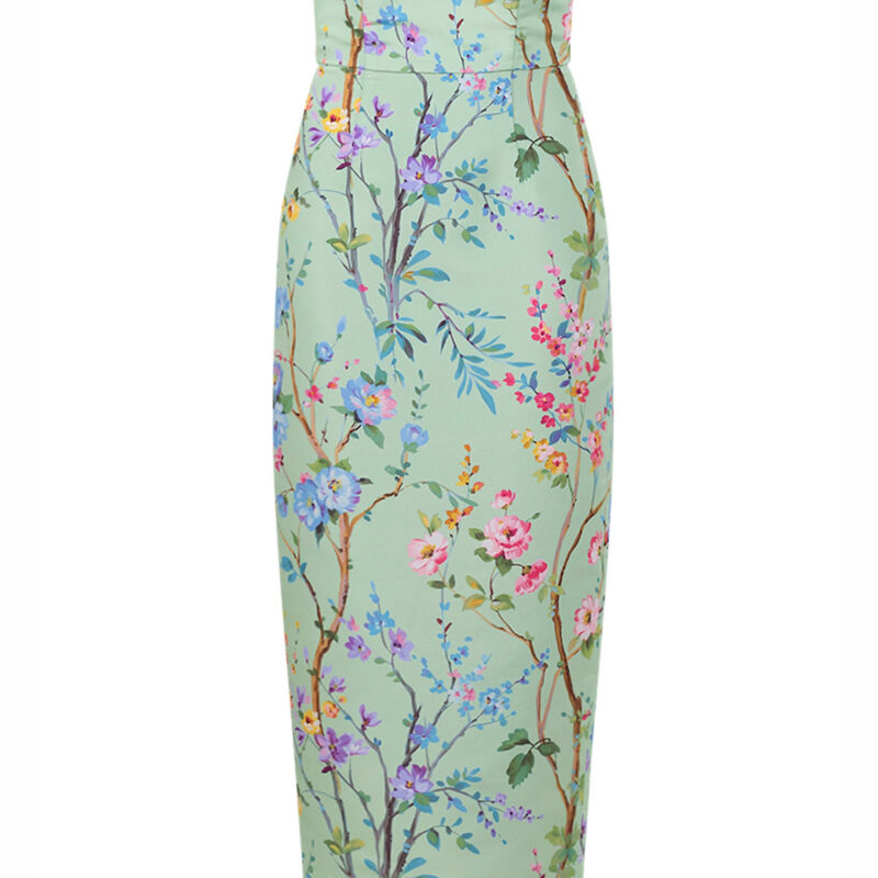 Elizabeth Garden Reverie Silk Faille Midi Dress in Celadon Floral Alexia Maria Collection
