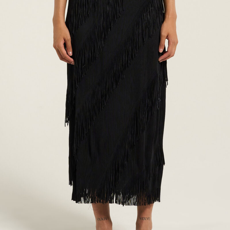 ELOWEN | Lexi Fringe Midi Skirt - Black BNTO