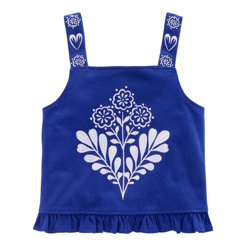 Embroidered Ruffle Top-Bright Blue Embroidery Boden US