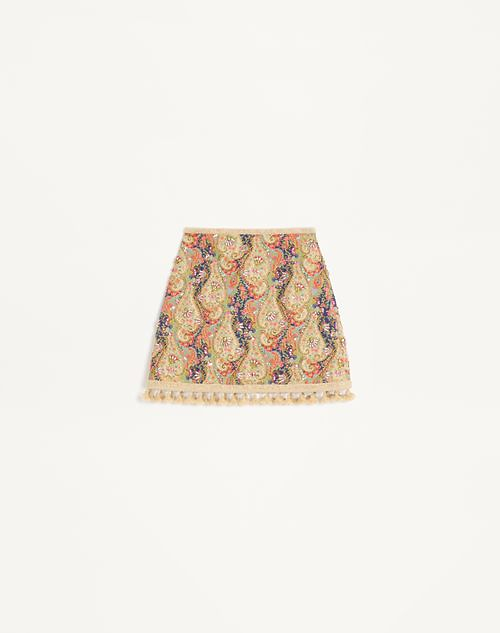 Embroidered Short Skirt On Piquet With Paisley Voyage Imaginaire Print