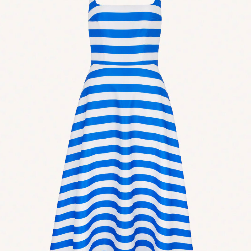 Emilia Wickstead Shiloh Dress In Blue Stripe Printed Twill Emilia Wickstead
