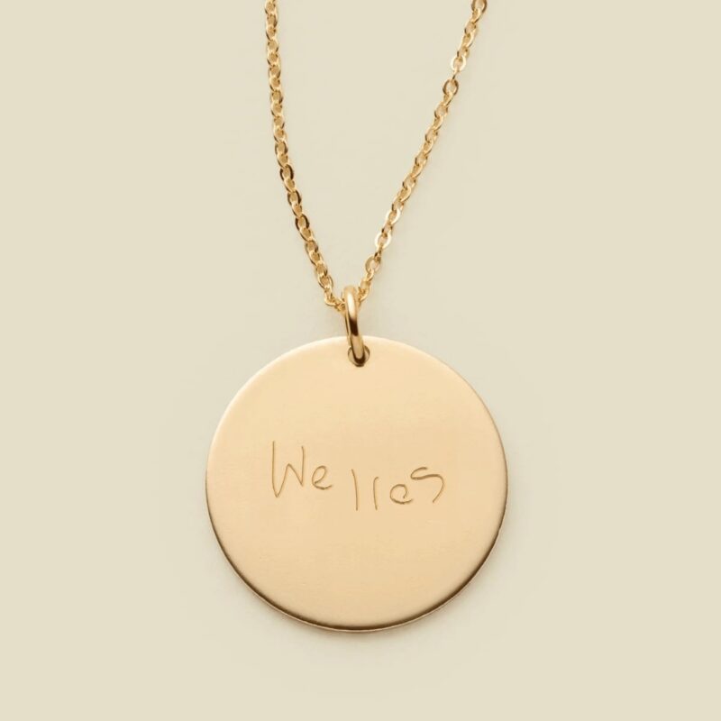 Engraved Handwriting Disc Necklace Made By Mary