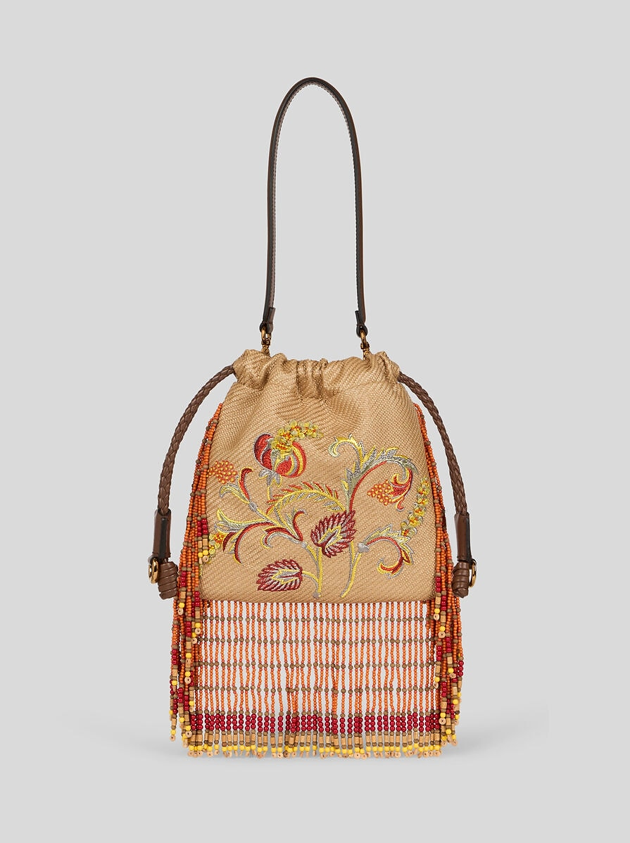 ETRO - SMALL RAFFIA KALISPERA BAG WITH EMBROIDERY AND FRINGING Etro